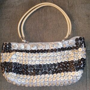 Mido Collection Black & White Beaded Bag, 13X7